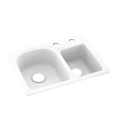 Swanstone KS02518DB.010-2C 2-Hole Solid Surface Kitchen Sink, 18" x 25", White