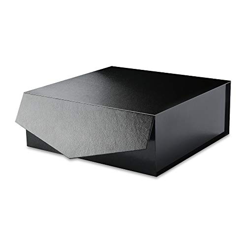 MALICPLUS Gift Box with Lid 9x9x3.4 Inches, Black Groomsman Proposal Box with Magnetic Closure for All Occasion (Grass Texture Black)