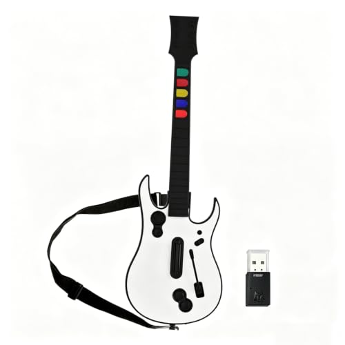 NBCP Wireless Guitar Hero Controller for PC and PlayStation 3 PS3 with Dongle for Clone Hero, Rock Band Guitar Hero Games White