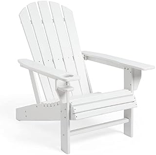 VonHaus White Adirondack Chair - Outdoor Firepit Chair with Strong, Durable Fir Wood Slatted Design - Sun Lounger Seat for Garden, Patio, Terrace, Beach & Camping - Portable, Compact & Lightweight