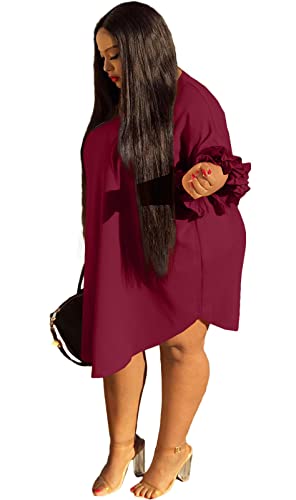 Image of Ekaliy Women's Casual Vintage Ruffle Sleeve Loose Party Midi Plus Size Dress Casual Summer