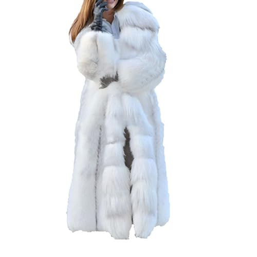 JEShifangjiusu Women Loose Thicken Warm Long Outwear Long Sleeve Fluffy Fleece Hooded Coats Faux Fur Oversized Cardigan (Large,White)