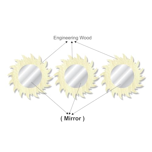 Image of Creative Arts n Frames 11 inch Set of 3 Round Wall Decor Hand Crafted Wooden HD Wall Mirror Panel for Living Room Bedroom Lobby Modern Wall Decor Home Decor Items (Chakra 2 Pine)