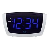 Equity 75904 LED Blue Digit Alarm Clock with USB Charging Port, Black