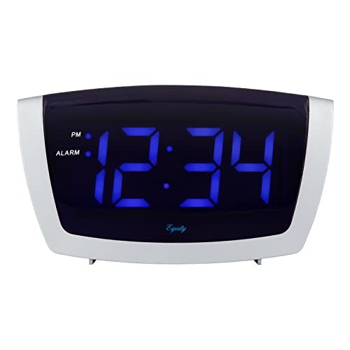 Equity 75904 LED Blue Digit Alarm Clock with USB Charging Port, Black