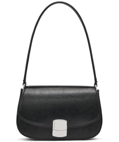 Calvin Klein Bolsa de ombro Alina Flap, preta/prata, tamanho único, Preto/prata, One Size