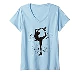 Damen Eiskunstlauf Eiskunstlauf Bunte Mädchen Eislaufen T-Shirt mit V-Ausschnitt