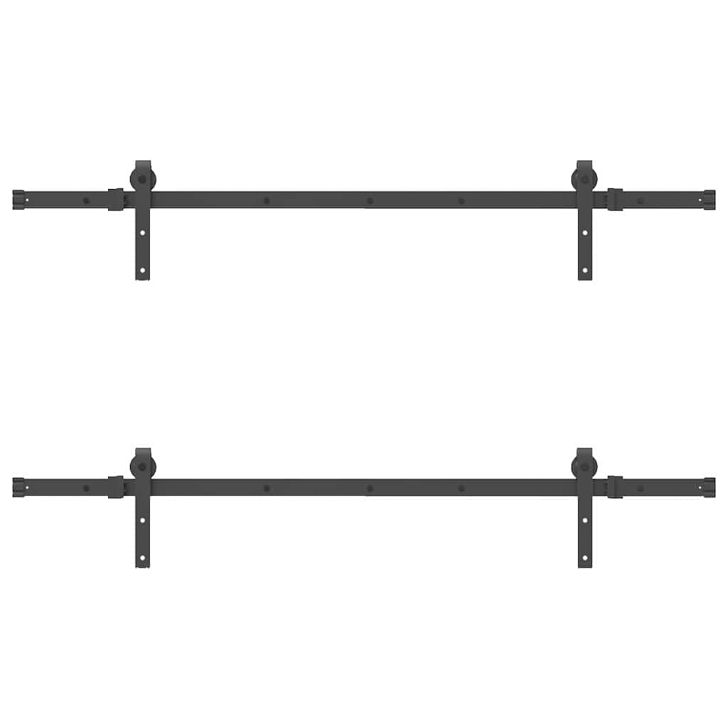 Juego de herrajes para puerta corredera de 152,5 cm de acero con recubrimiento en polvo negro con tope de puerta y ruedas, soporte de derivación para puerta de granero, carga máxima de 80 kg