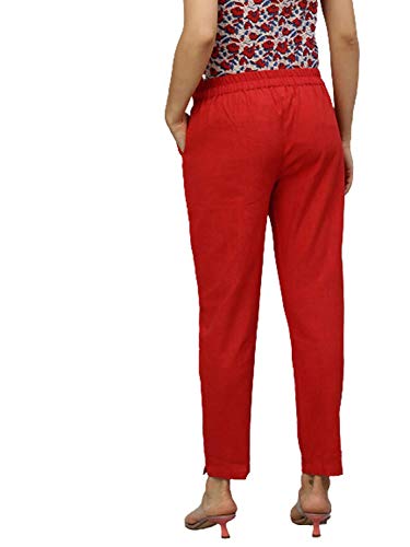 Image of Yash Gallery Women's Regular Fit Mid Rise Solid Cotton Slub Ankle Length Regular Trouser Pant