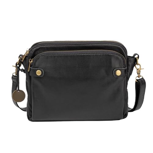 Sac à bandoulière cuir rétro femme petit sac à main vintage trois compartiments zippés