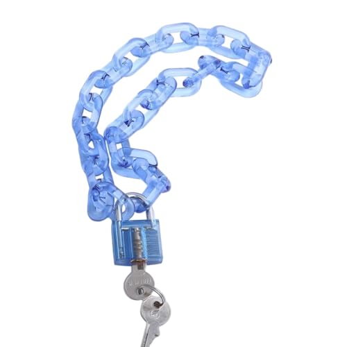 NTIYOU Collar con colgante de cerradura transparente acrílico for mujer, candado de resina, gargantilla de cadena larga transparente(Blu)