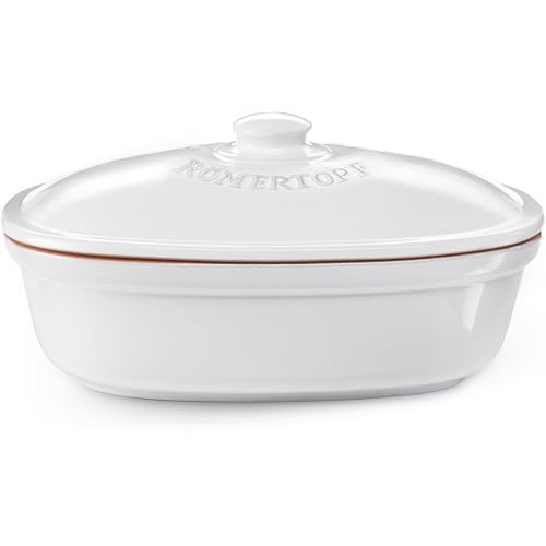 Römertopf Brottopf oval aus Naturkeramik, weiß, 30 x 21 x 15 cm, ca. 2,0...