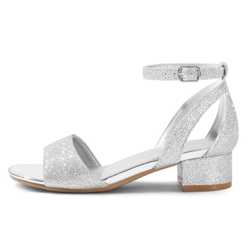 K KomForme Girls Sandals Low Chunky Heels Dress Pumps Ankle Strap Open Toe Flower Wedding Party Dress Shoes for Toddler/Little Kid/Big Kid4