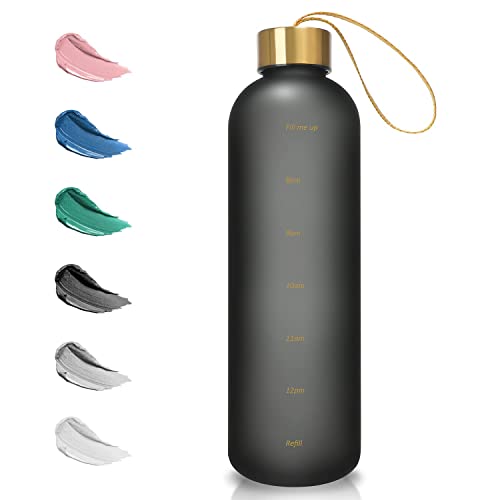 Opard Trinkflasche, 1L/800ml Wasserflasche, Auslaufsichere Water Bottle, BPA Frei Sportflasche Zeitmarkierung Wasser Flasche (800ml - Schwarz, 800ml)