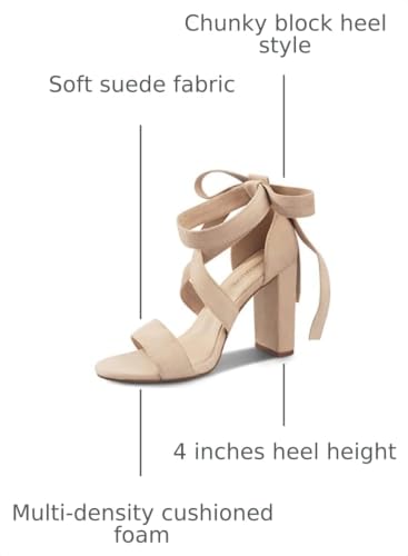 Image of Strappy Heels for Women Chunky Heels High Heeled Sandals with Lace Up Fahsion Casual Nude Block Heel Sandals