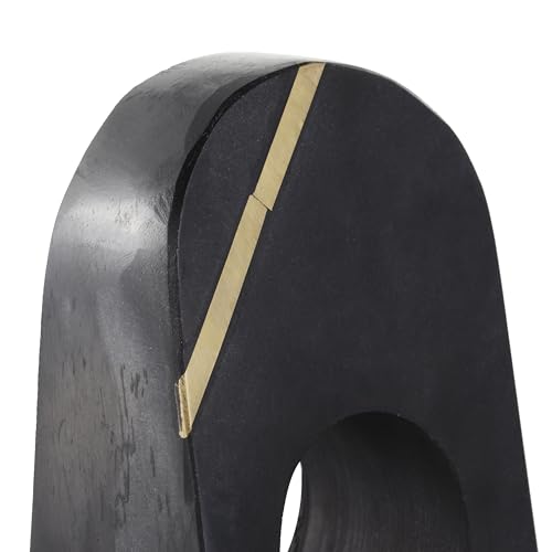 Deco 79 Marble Geometric Decorative Bookends Curved Pyramid Non Skid Bookends with Diagonal Gold Stripes, Set of 2 Office Bookends3 W, 6\" H, Black