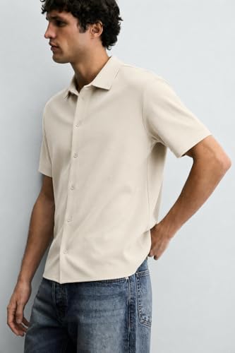 Image of Alan Jones Clothing Men's Waffle Knit Shirt | Casual Relaxed Fit Short Sleeve Button Down | Textured Cotton Blend Shirt