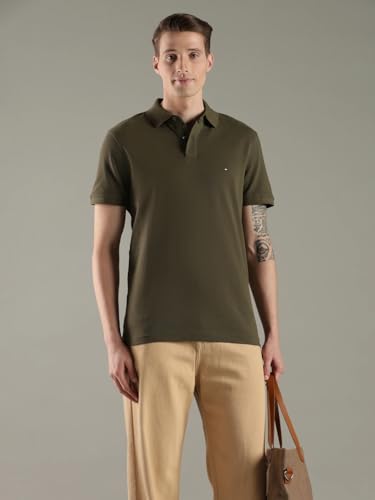 Image of Tommy Hilfiger Solid Regular fit Cotton Polo t-Shirt