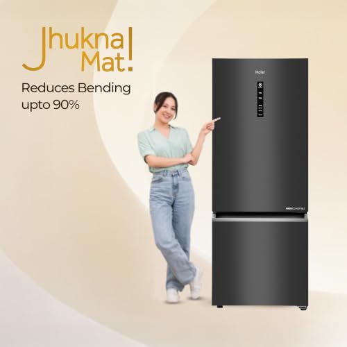 Image of Haier 325 L 2 Star Frost Free Triple Inverter Double Door Bottom Mount Refrigerator, Digital Touch Display & 2X Bigger Fresh Storage (HEB-332GBA-P, GE Black, 14 In 1 Convertible Modes, 2026 Model)