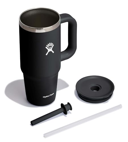 Image of Hydro Flask Travel Tumbler with Handle, Lid and Straw - Insulated Stainless Steel in 24 Oz Black