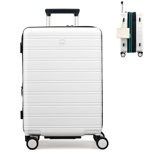 Image of MILADA 24 Inch Expandable Hardside Checked Luggage with Dual 360 Spinner Wheels, Medium Travel Suitcase with TSA Lock, Airline-Approved, Lightweight Durable PC Shell for Travel, White