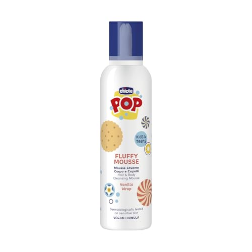 Chicco POP Fluffy Mousse Lavante Vanilla Wrap 200ml - Mousse Detergente Delicata Neonato, Profumo Vaniglia, Igiene Quotidiana, Pelle Sensibile, Bagnetto, Formula Vegana,Senza Lacrime