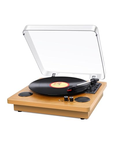 VIFLYKOO Platine Vinyle, Tourne-Disque Bluetooth 5.4 avec Haut-Parleurs Stéréo Intégrés, 3 Vitesses 33/45/78 RPM, Lecteur Vinyles Compatible avec Gravure...