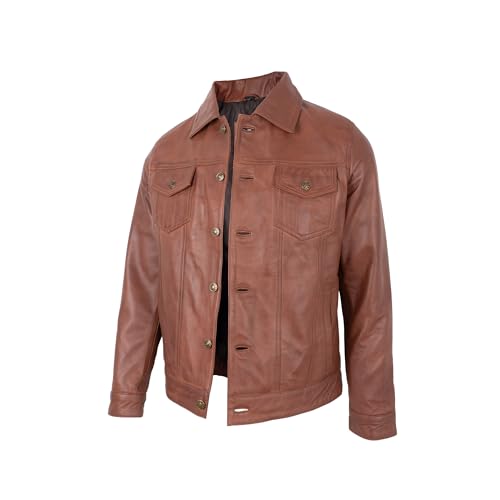 Image of Mens Leather Jackets - Real Lambskin Trucker Style Vintage Leather Jacket Men