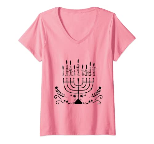 Damen Hanukkah Tee Happy Hanukah Jwish Holiday T-Shirt mit V-Ausschnitt