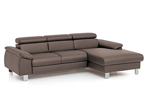 Mivano Ecksofa Micky mit Recamiere / L-Form-Sofa mit Schlaffunktion, Bettkasten und Kopfteilverstellung / 244 x 72 x 166 / Kunstleder, Braun