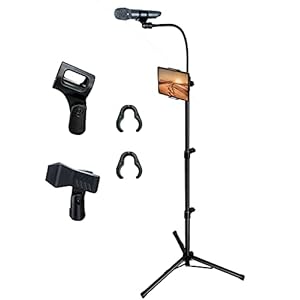 Bulalu Microphone Stand,Mic Stand with Adjustable Height Up To 6 Feet,Gooseneck,Microphone Tripod with Phone Holde With 2 Standard Mic Clips
