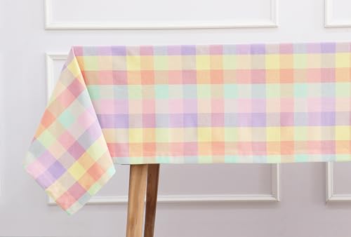 PurpleEssences Buffalo Plaid Tablecloth Water Resistant Wipeable Washable Checkered Table Cloth for Outdoor Picnic Dining Spring Summer Easter 60 x 120 Inch Multicolor