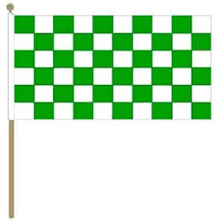 FlagSuperstore© Green and White Check Large Hand Waving Flag With Wooden Pole 18" x 12" - Checkered