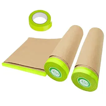 Masking Paper, 2 Pack Automotive Paint Masking Paper Roll with Tape, 18 inch x 100 ft