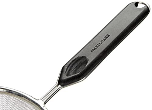 Foto von Fackelmann Sieb Ø 20 cm, Küchensieb aus Doppelverzinntem Stahl, feinmaschiger Seiher mit Griffeinlage aus Kunststoff (Farbe: Schwarz/Silber), Menge: 1 Stück