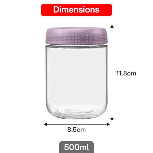 Image of Rioware Storage Glass Jar, Set of 6, 500 ml Each, Transparent, BPA Free, Storage Jar, Kitchen Organizer Modular, Multipurpose Cookies Jar, Purple
