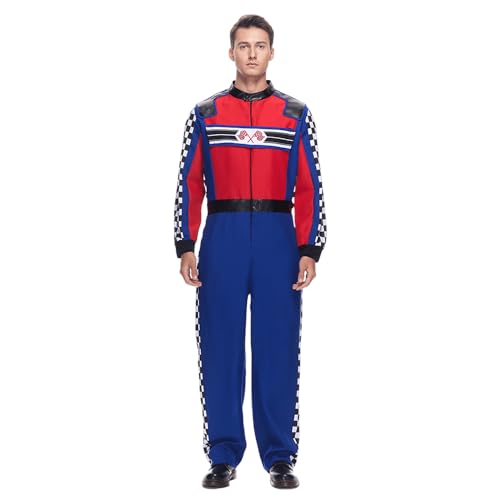 EraSpooky Men's Race Car Driver Costume Adult Halloween Finish Line Racer Outfits