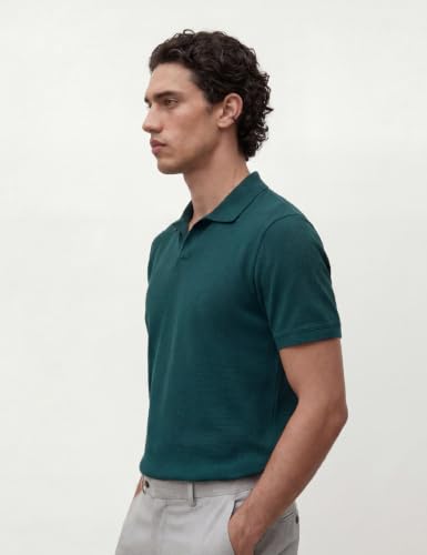 Image of DAMENSCH Men Rich Pique, Statement Textured, Body-Cooling All Degree, Premium Cotton, Herringbone Texture Johnny Collar Polo T-Shirt