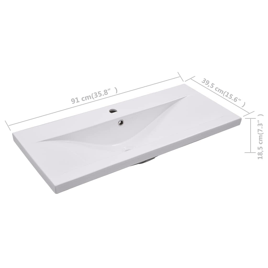 vidaXL Lavabo Encastrado Cerámica Decoración Baño Casa Interior Hogar Accesorios Fontanería Diseño Moderno Elegante Funcional Blanco 91x39.5x18.5cm