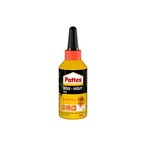 Pattex Wood Glue Express Bottle - 75g | Waterproof D2 Grade Adhesive | Strong Bond for Wood Composites & Laminates | Quick Dry Formula for Indoor Use (Pack of 1)
