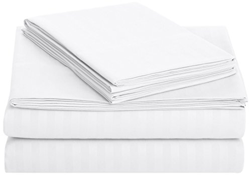 AmazonBasics Deluxe Microfiber Striped Sheet Set, Bright White, Full