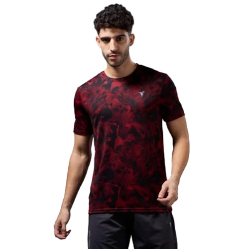 Image of TECHNOSPORT Men's 100% Polyester Regular Fit Half Sleeve Printed Crew Neck T-Shirt with Techno Dry, Anti Microbial Properties for Gym, Workout and Regular Use