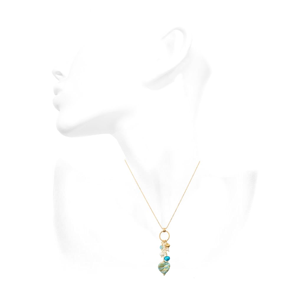 Venetiaurum - Collier avec Pendentifs en Verre de Murano Original, Perles de Rivière et Argent 925 - Bijou Certifié Made In Italy