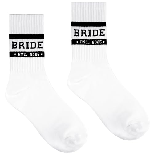 Image of Bride Socks for Bridal Shower Gifts, 2025 Women Bridesmaid Gifts for Wedding Day - Soft White Bride To Be Socks - Bachelorette Party Favors Decorations (BRIDE EST 2025)