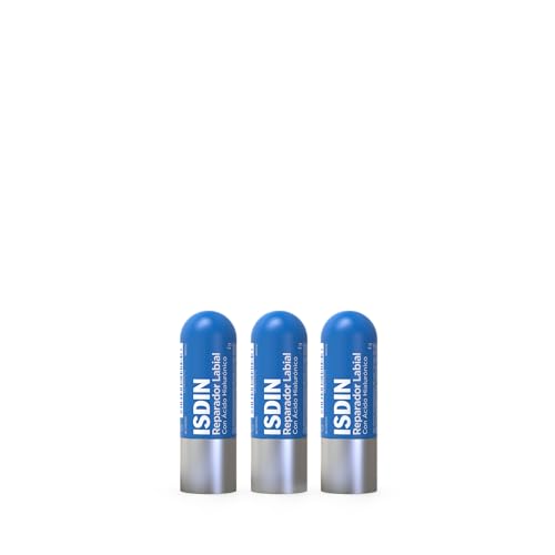 ISDIN Reparador Labial Stick, PACK TRIO Reparador Labial en barra con ácido hialurónico que protege y repara los labios, 3 unidades, 12g