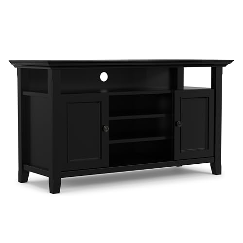 Image of SIMPLIHOME Amherst 54 inch Wide Solid Wood TV Stand in Black