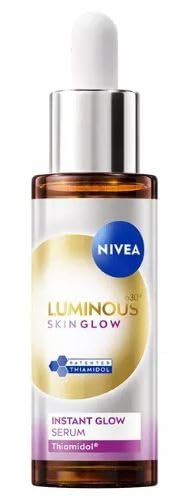 NIVEA LUMINOUS630 SKIN GLOW Instant Glow Serum - Feuchtigkeitsspendendes Anti-Makel-Gesichtsserum - verfeinert Poren - Thiamidol, Niacinamid und Aloe Vera - Reduziert überschüssiges Fett - alle