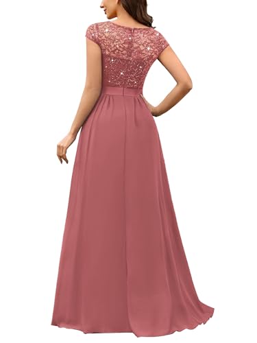 Image of Miusol Women's V-Neck Sequined Floral Lace Formal Evening Maxi Dress