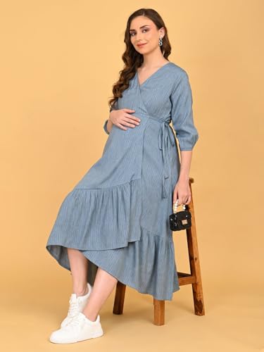 Image of The Mom Store Maternity and Nursing Wrap Dress for New Mom | Pre and Post Pregnancy Wear for Womens | Trendy Stylish Printed Friendly Dresses for Women | Comfortable