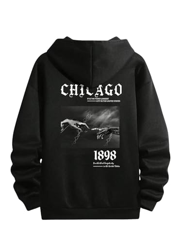 Men's Graphic Y2k Hoodies Letter Hand Long Sleeve Drawstring Pocket Hooded Sweatshirts